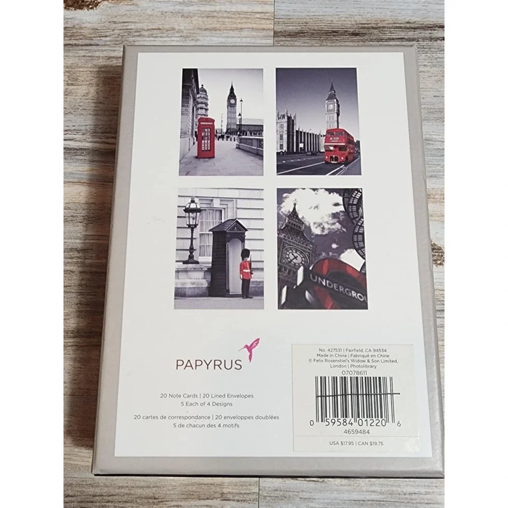 Papyrus London Calling Note‎ Card Set 20 Cards With Envelopes 4 Designs